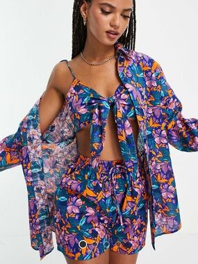 ASOS Design Vibrant Floral Shirt & Shorts Set - 100% Cotton